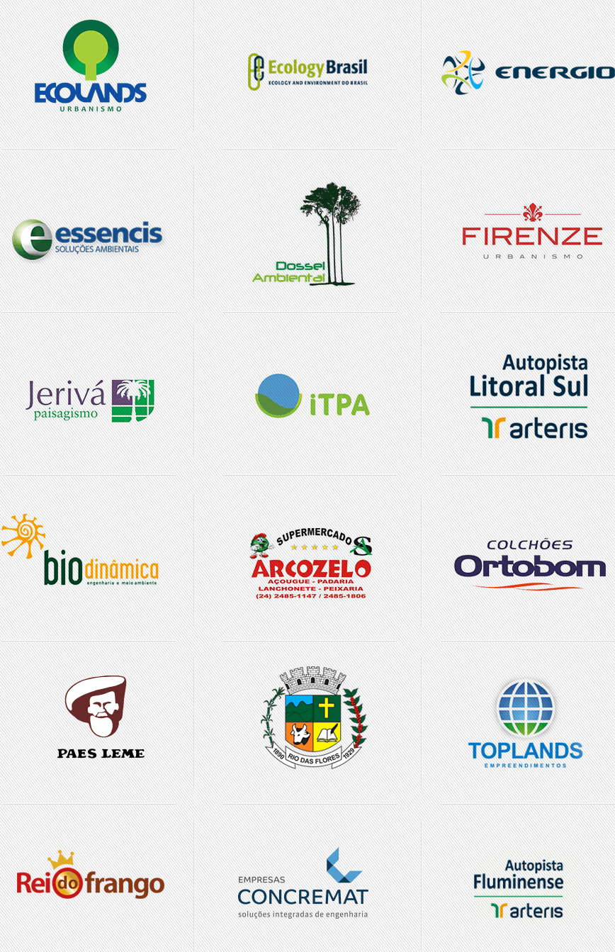 Ecolands, Ecology, Energio, Essecis, Dossel Ambiental, Firenze, Jeriva, ITPA, Arteris, Biodinamica, Supermercado Arcozelo, Ortobom, Paes Leme, Rio das Flores, Toplands, Rei do Frango, Top Road